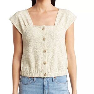 Madewell Faded Seagrass Floral Jacquard Button Front Top